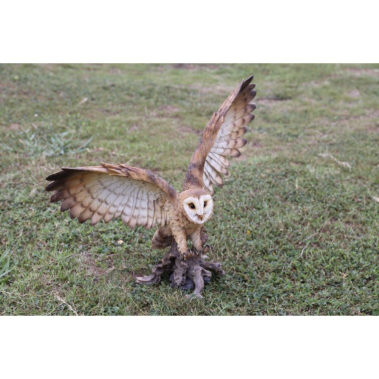 Barn Owl on Stump with Open Wings Statue